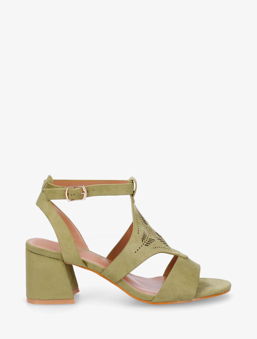 Sandales à talon et motifs ajourés - Vert - 5