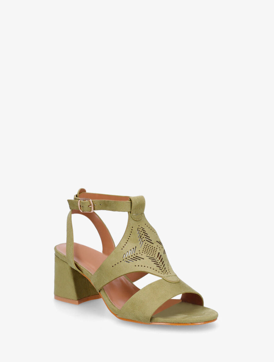 Sandales à talon et motifs ajourés - Vert - 2