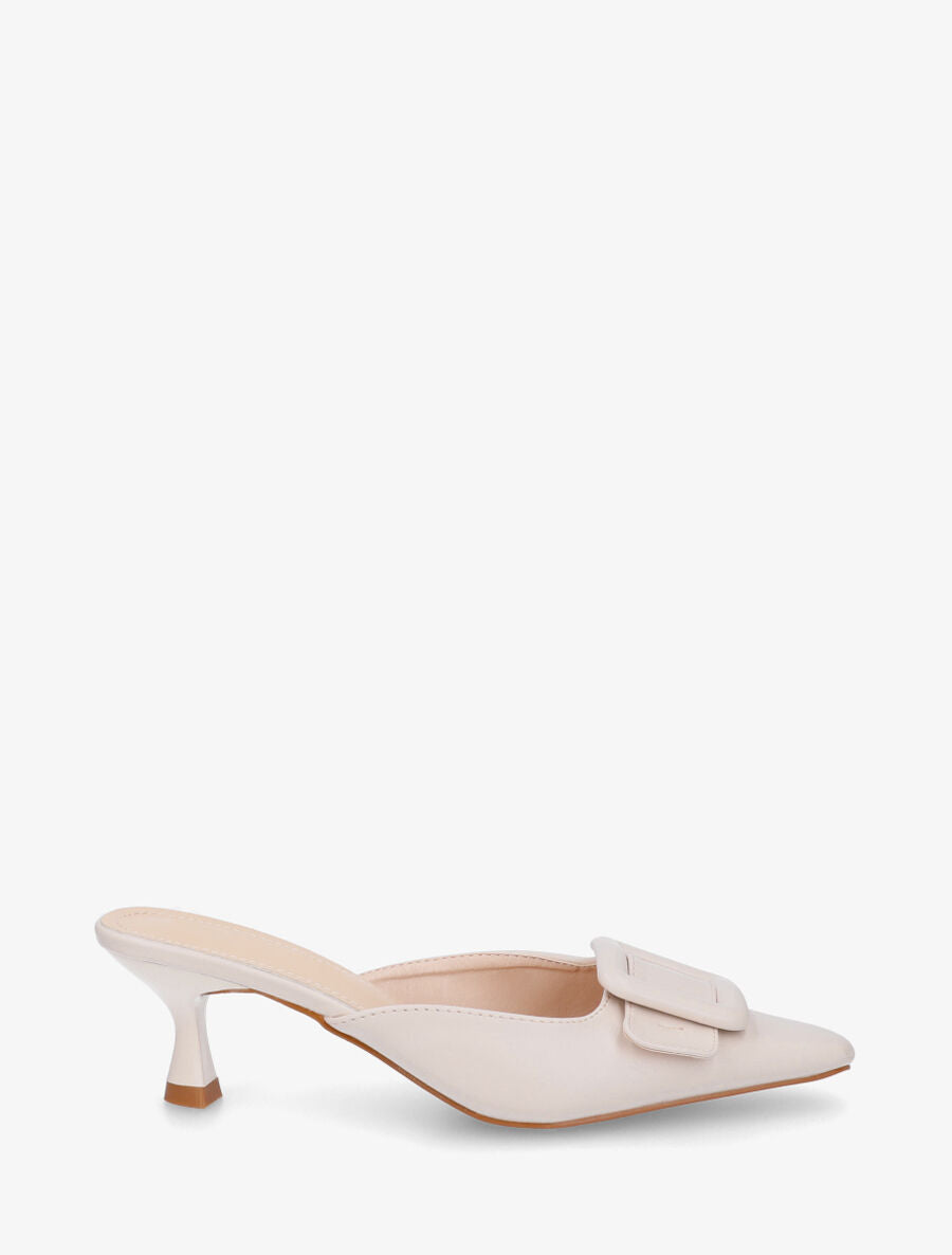 Mules en simili à talon talus - Beige - 5
