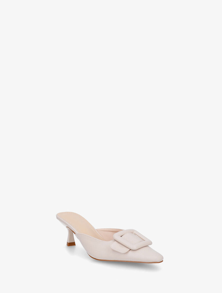 Mules en simili à talon talus - Beige - 2