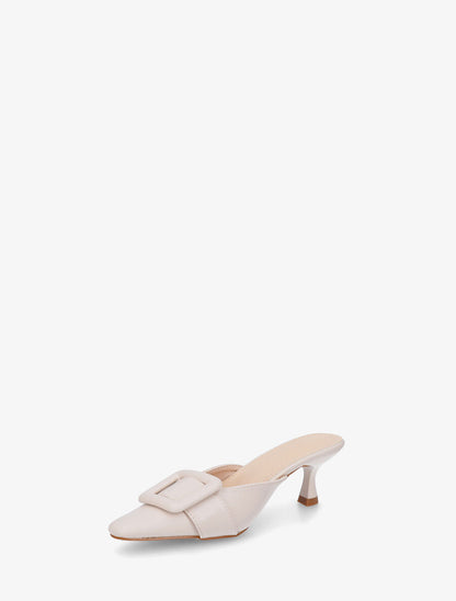 Mules en simili à talon talus - Beige - 3