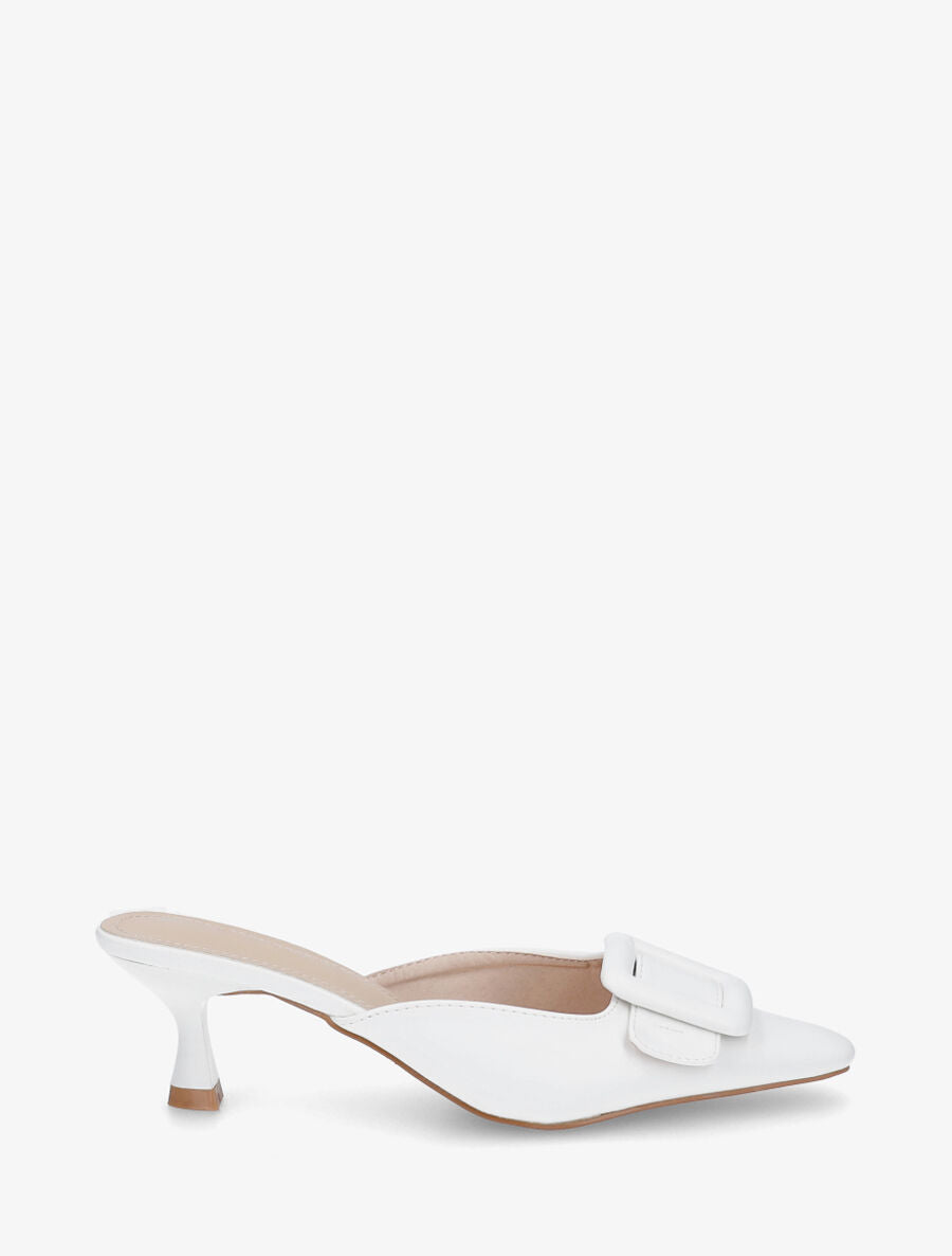 Mules en simili à talon talus - Blanc - 1