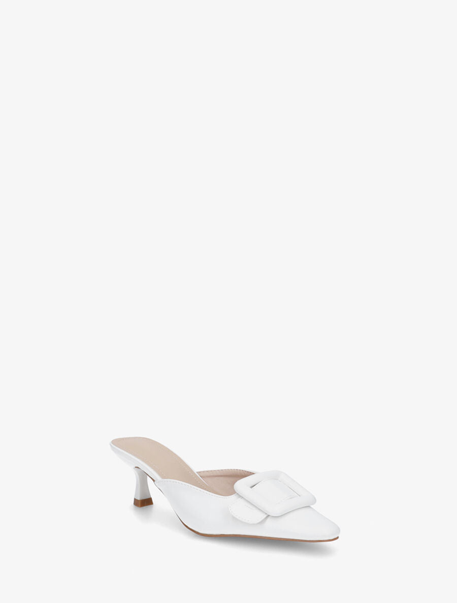 Mules en simili à talon talus - Blanc - 2