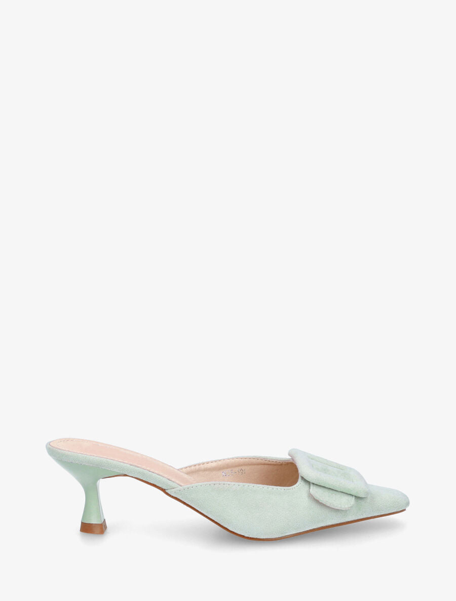 Mules en suédine à talon talus - Vert d&