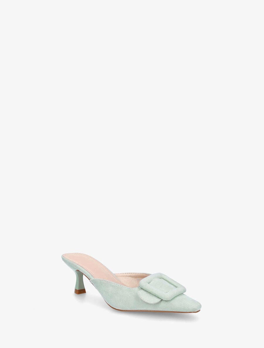 Mules en suédine à talon talus - Vert d&