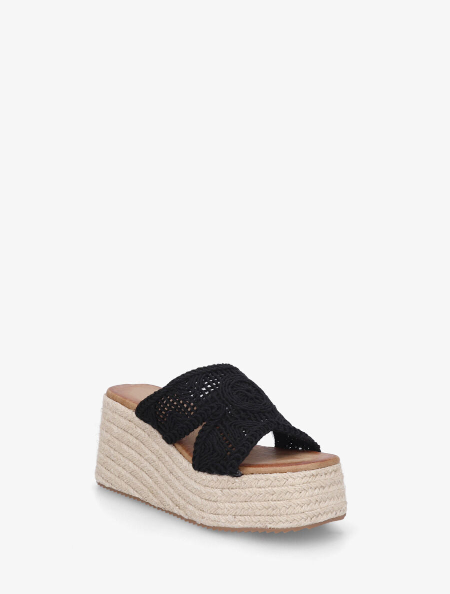 Mules style macramé à talon compensé - Noir - 2