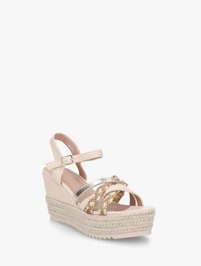 Sandales compensées en suédine et raphia - Beige - 2