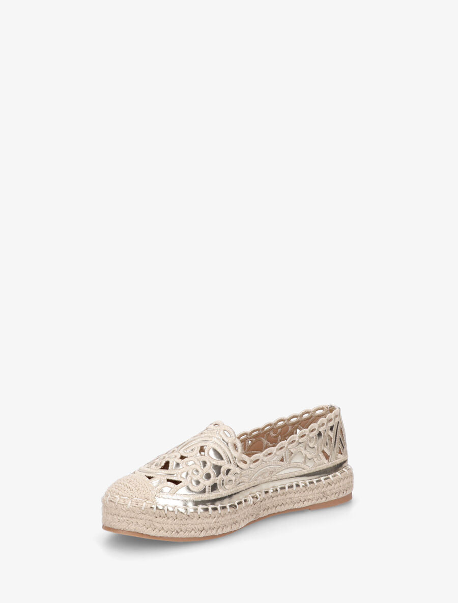 Espadrilles plates en simili motif floraux - Or - 3