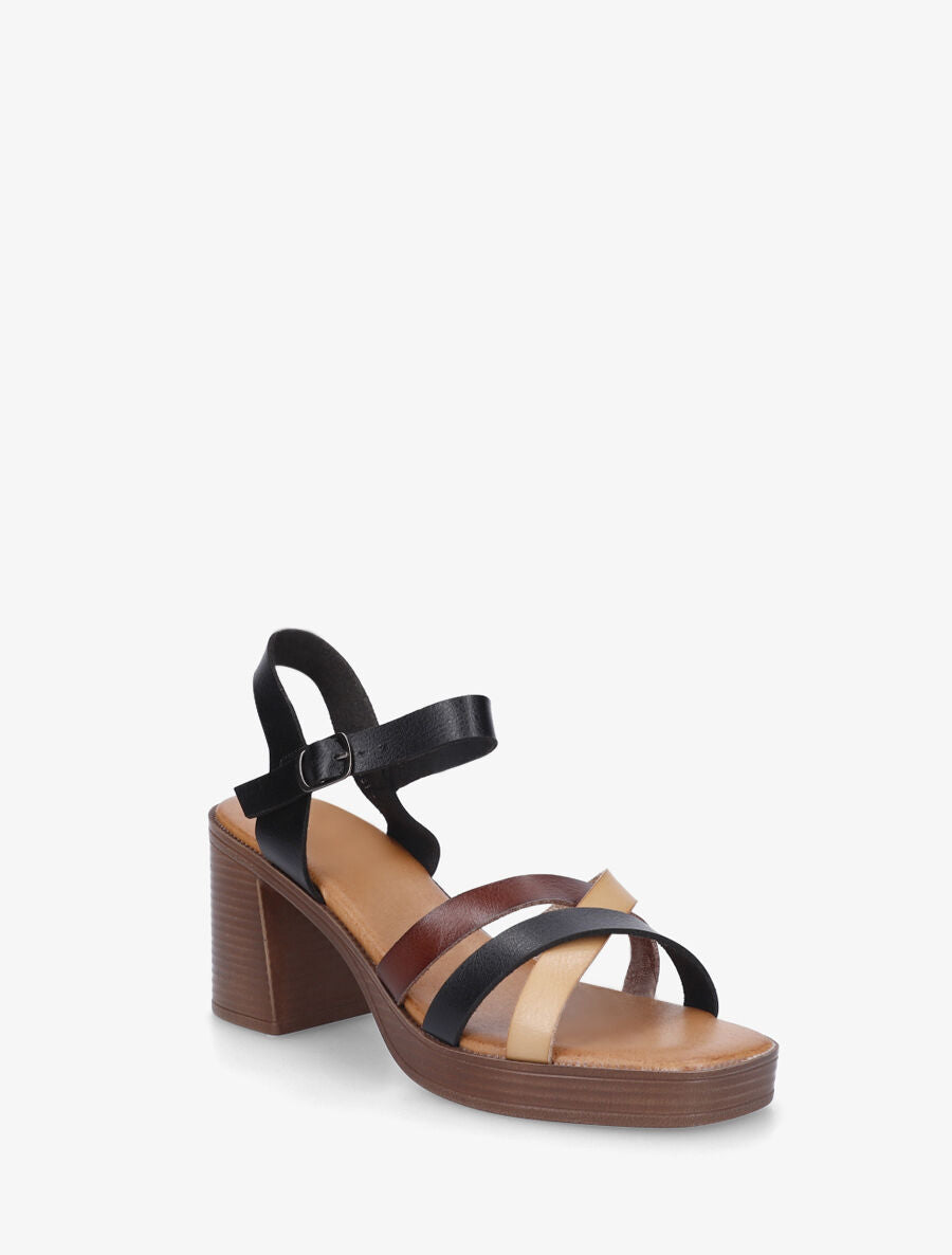 Sandales à talon et brides croisées - Noir - 2