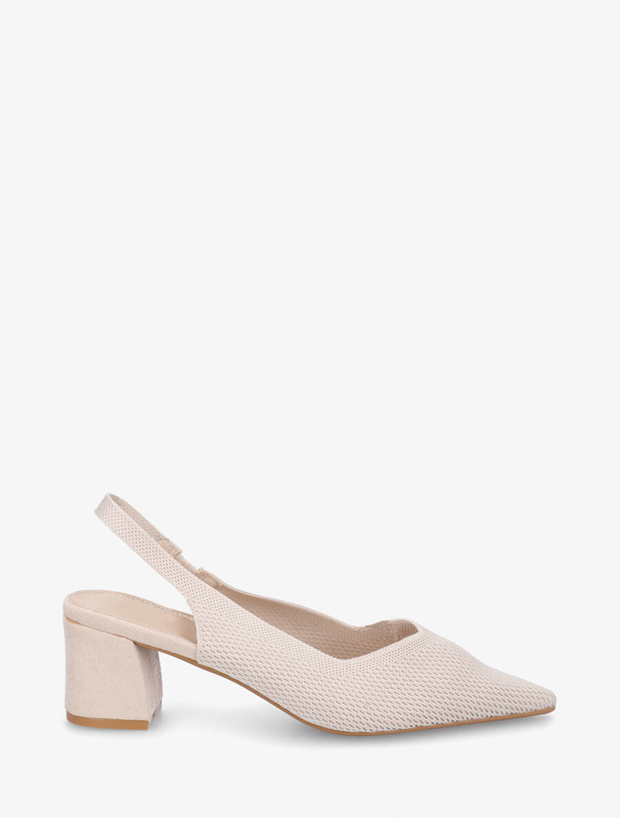 Escarpins bimatière à talon carré - Beige - 1