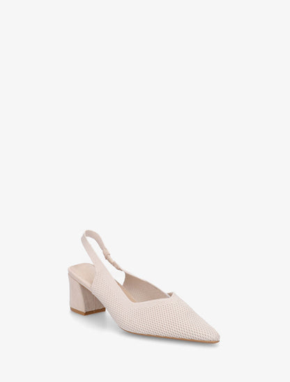 Escarpins bimatière à talon carré - Beige - 2