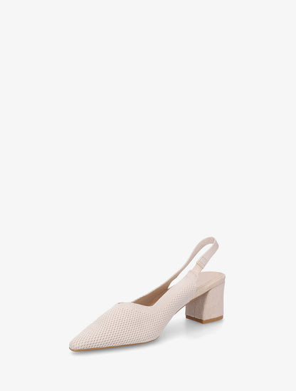 Escarpins bimatière à talon carré - Beige - 3