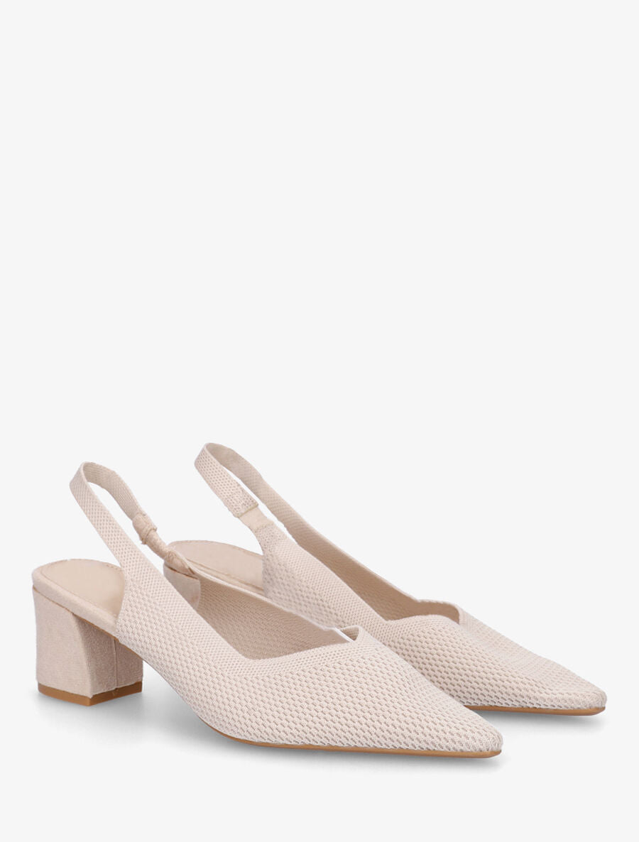 Escarpins bimatière à talon carré - Beige - 4