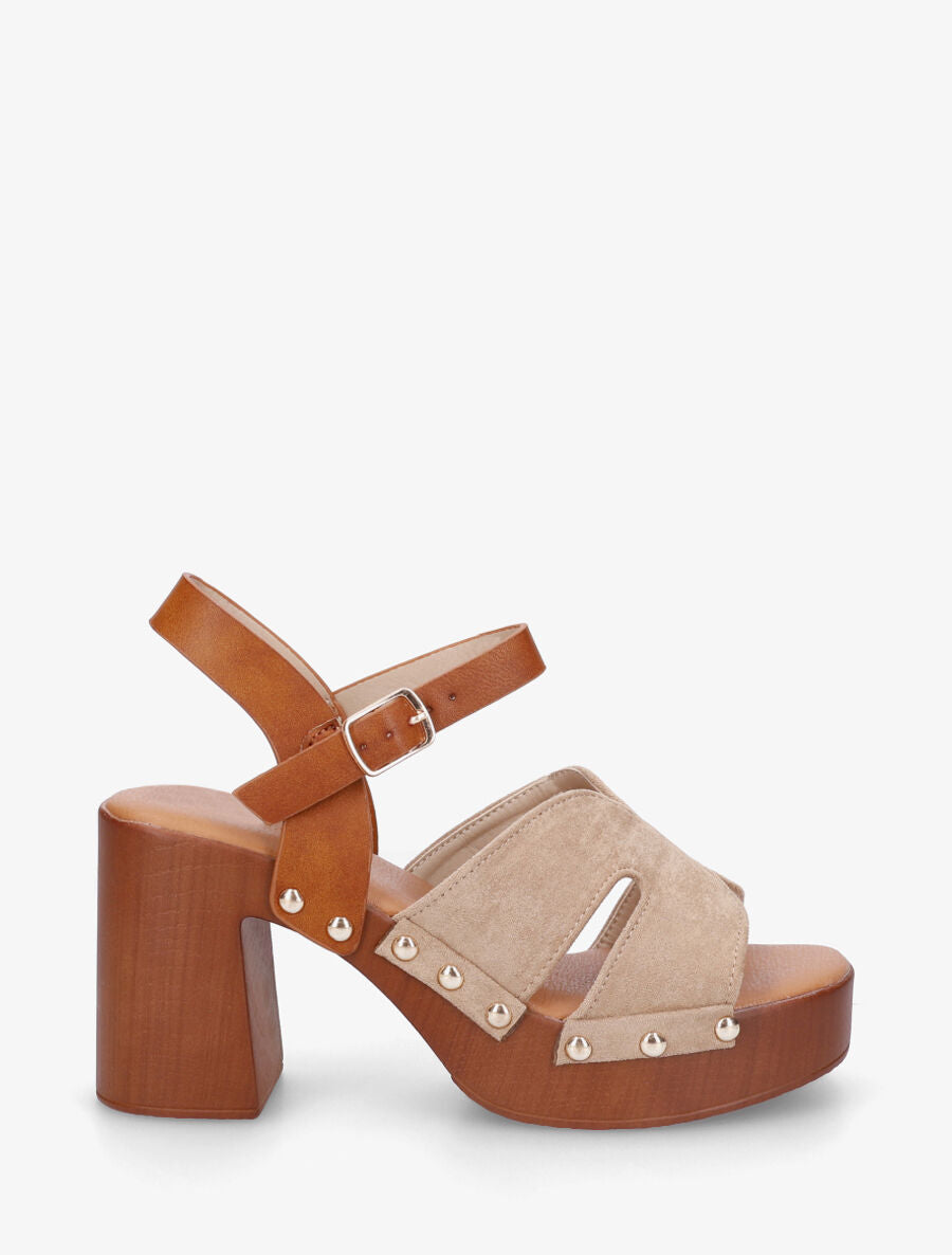 Sandales à talon effet bois - Taupe - 1