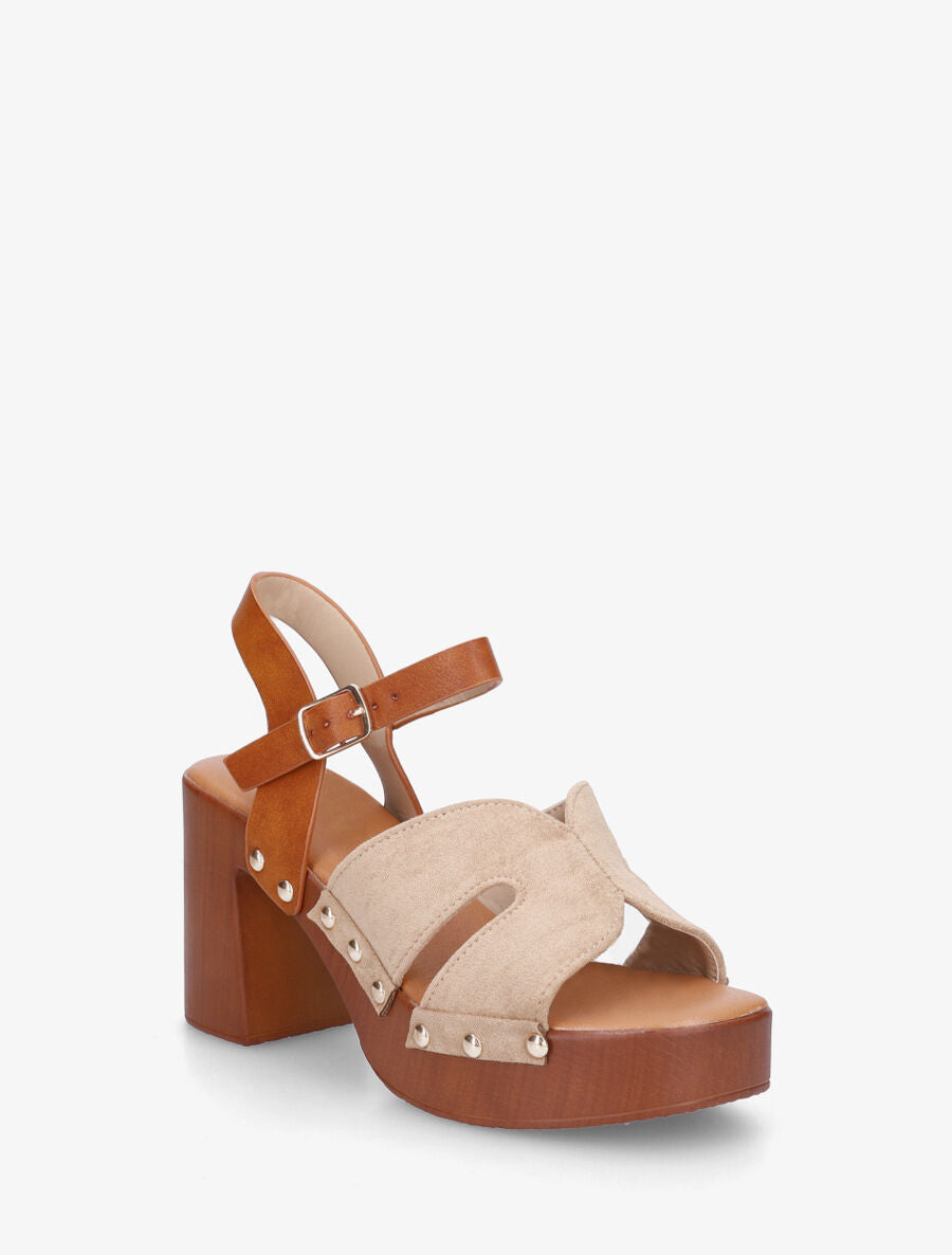 Sandales à talon effet bois - Taupe - 2