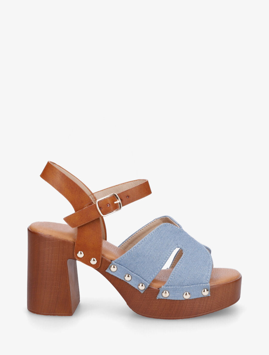 Sandales à talon effet bois - Bleu denim - 1