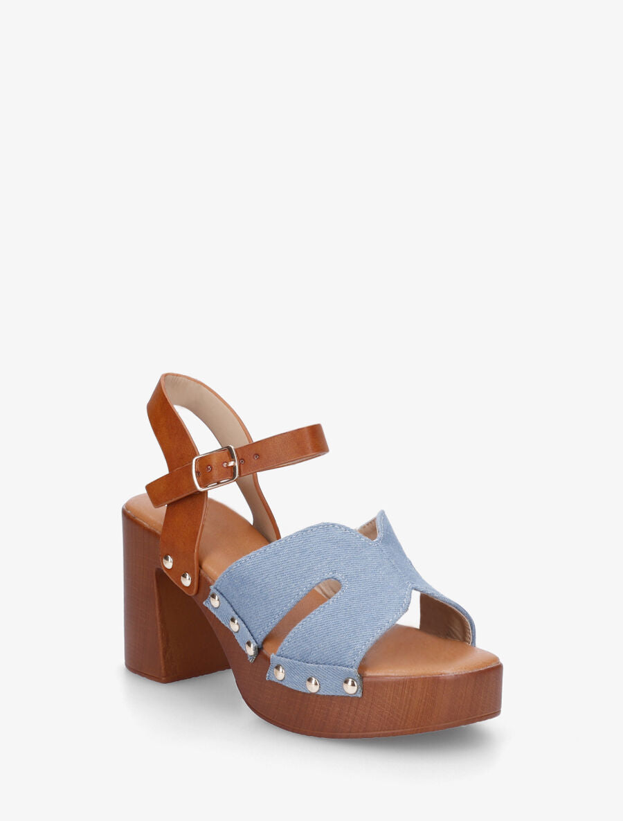 Sandales à talon effet bois - Bleu denim - 2
