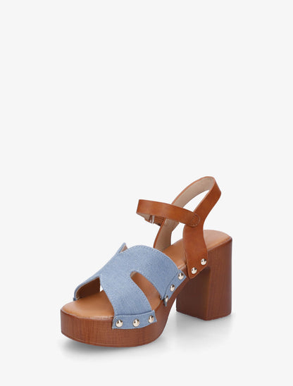 Sandales à talon effet bois - Bleu denim - 3