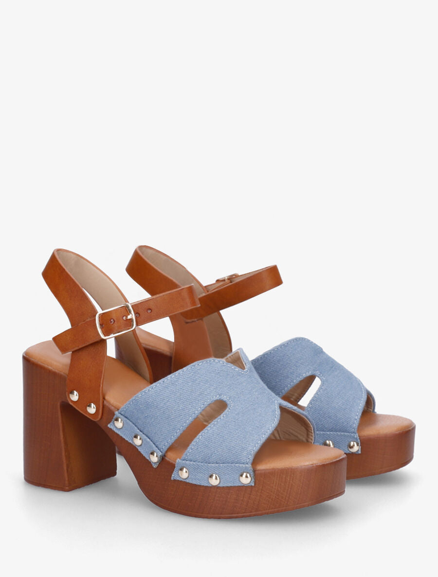 Sandales à talon effet bois - Bleu denim - 4