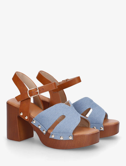 Sandales à talon effet bois - Bleu denim - 4