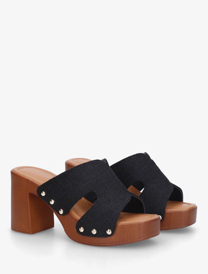 Mules style sabot en tissu - Noir - 4