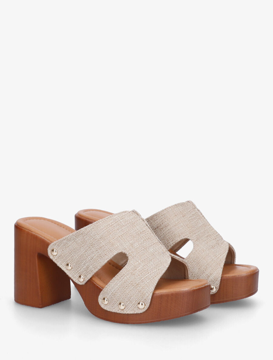 Mules style sabot en tissu - Beige - 4