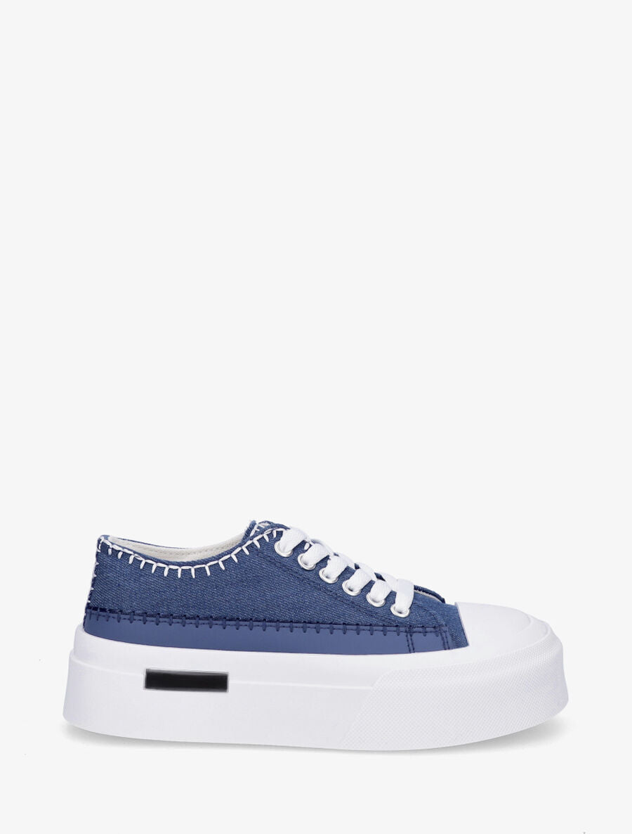 Sneakers effet denim à empiècement métal - Bleu - 5