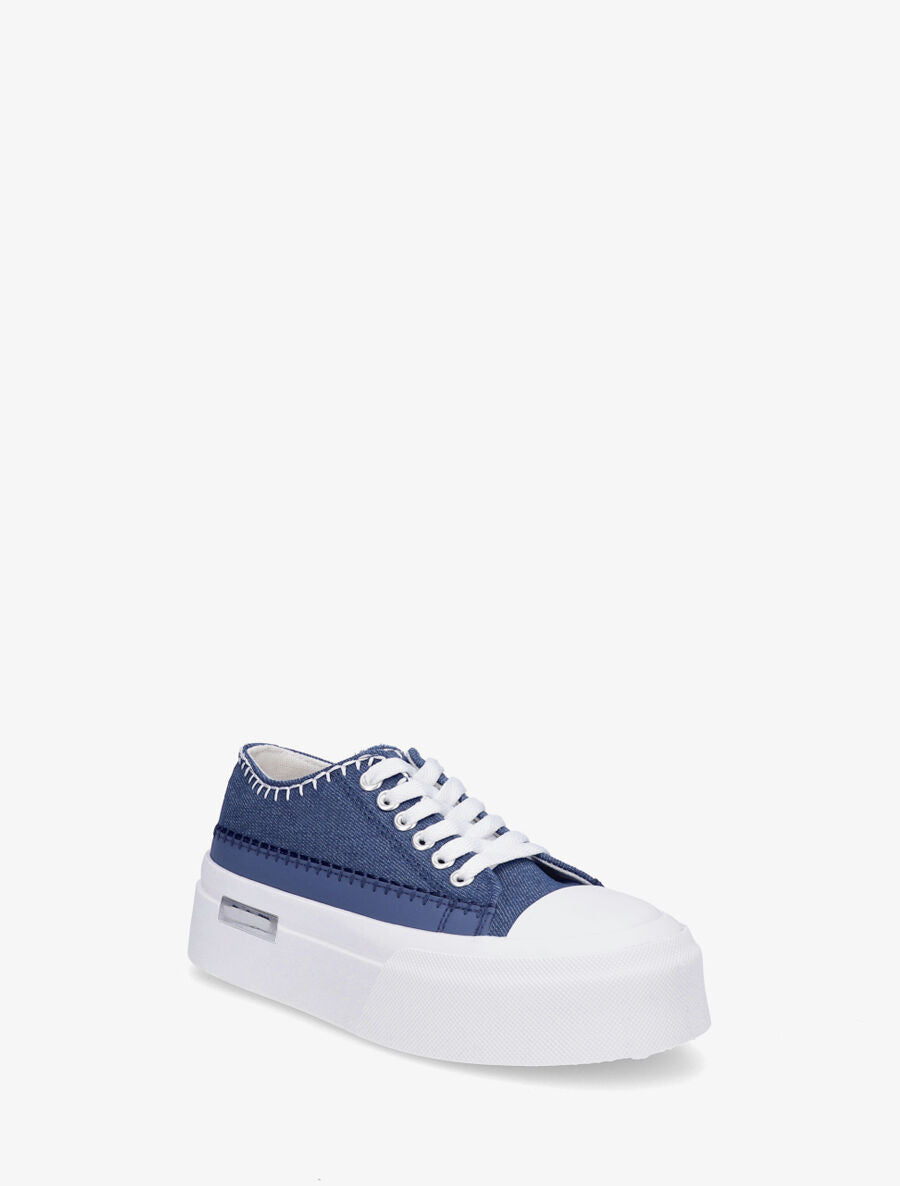 Sneakers effet denim à empiècement métal - Bleu - 2