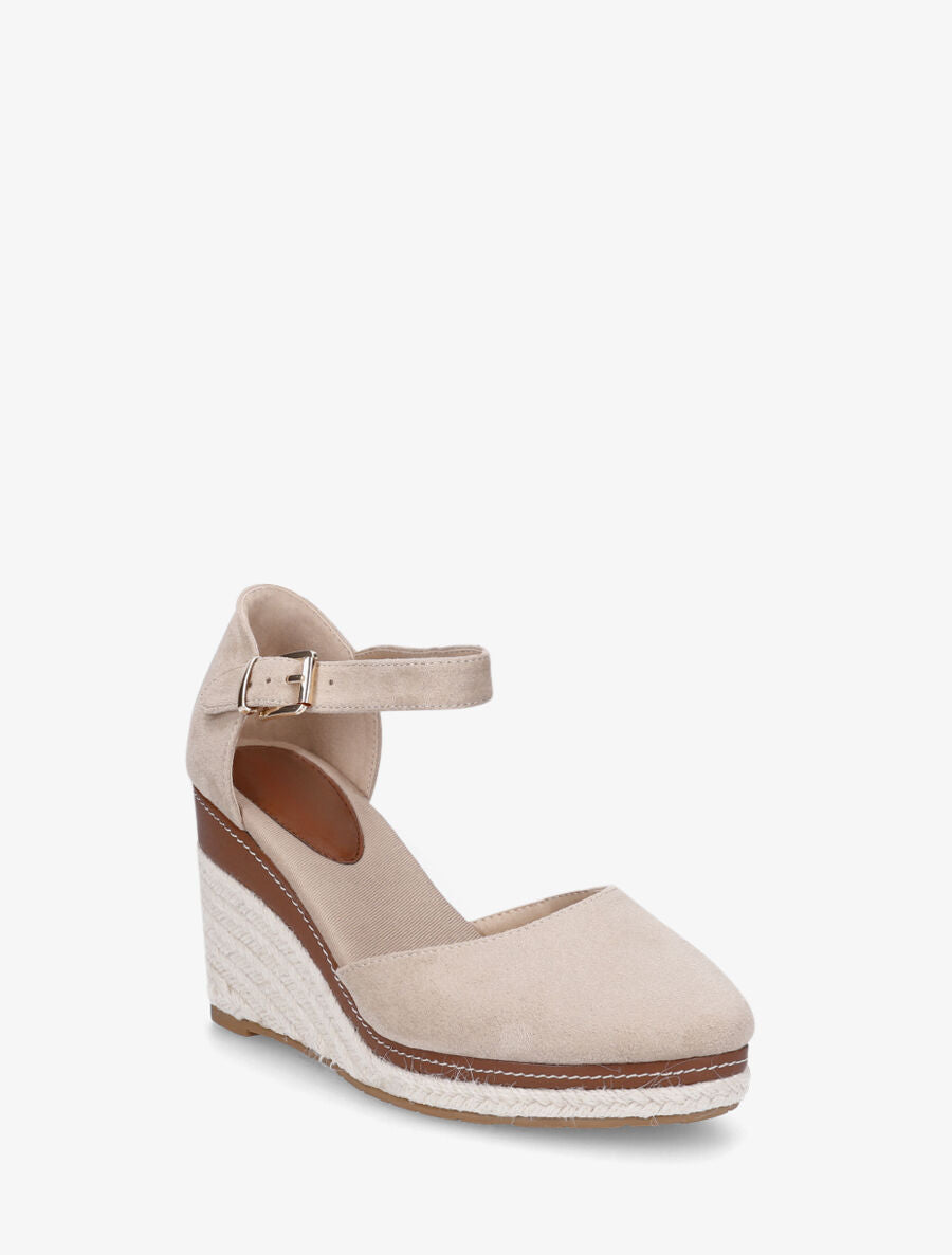 Sandales en suédine à talon compensé - Taupe - 2