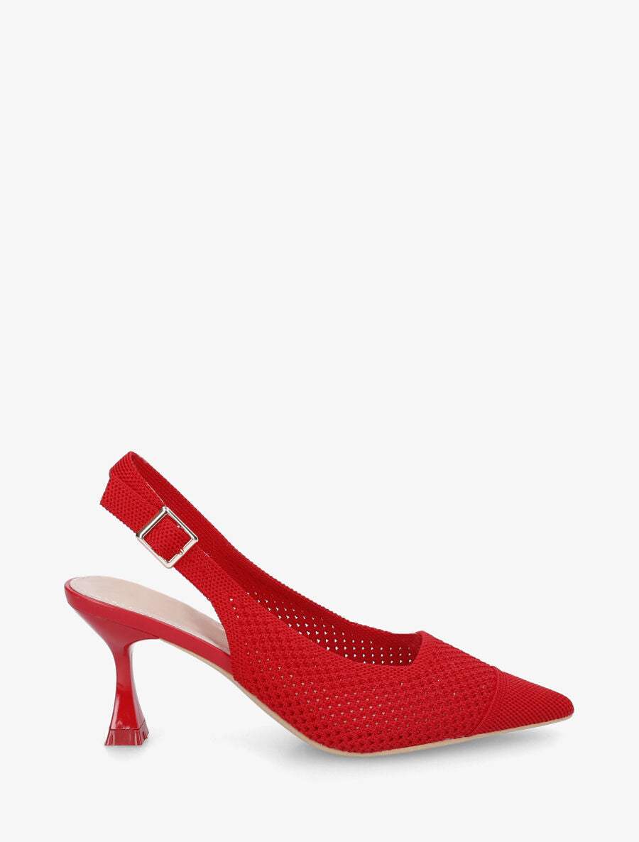 Escarpins pointus en maille à talon talus - Rouge - 1