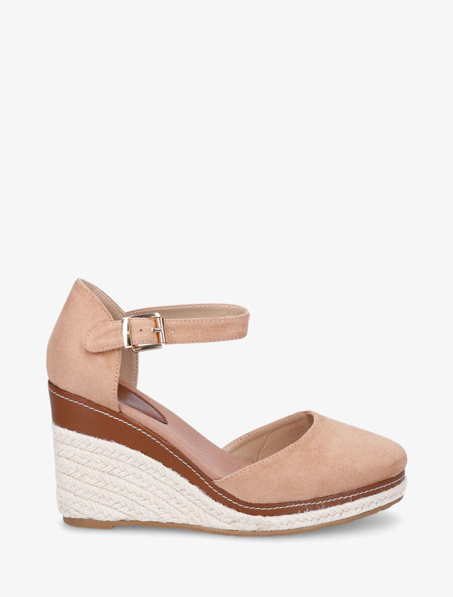 Sandales en suédine à talon compensé - Beige rosé - 5