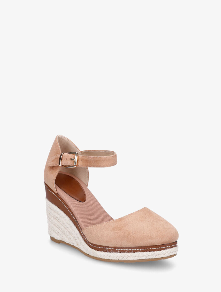 Sandales en suédine à talon compensé - Beige rosé - 2