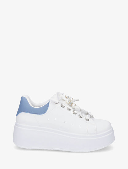 Sneakers à plateforme et strass - Bleu - 1