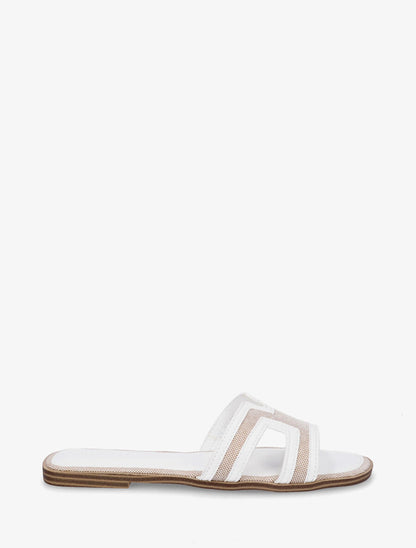 Claquettes en simili à motif damier - Blanc - 5