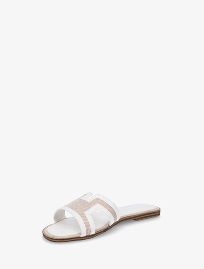 Claquettes en simili à motif damier - Blanc - 3
