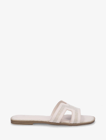 Claquettes en simili à motif damier - Beige - 1