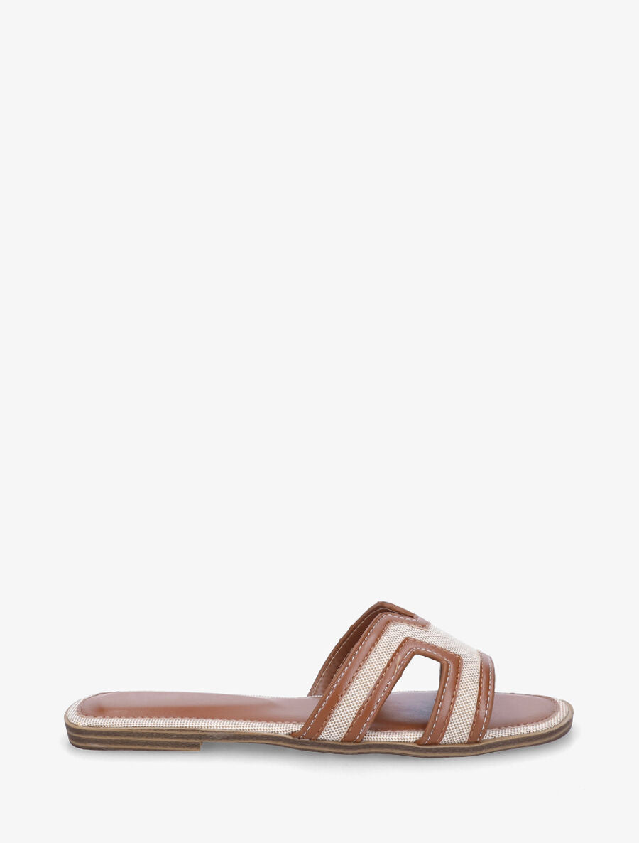 Claquettes en simili à motif damier - Camel - 1