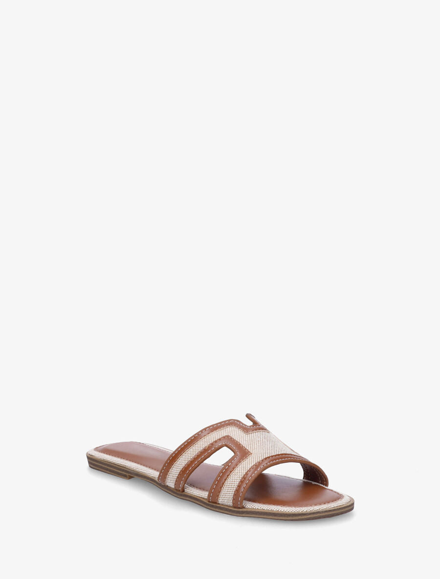 Claquettes en simili à motif damier - Camel - 2
