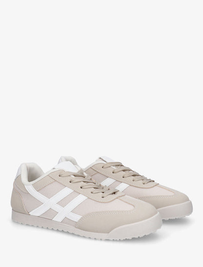 Sneakers plates à empiècement mesh - Beige - 4