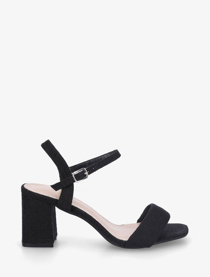 Sandales en tissu à talon carré - Noir - 1