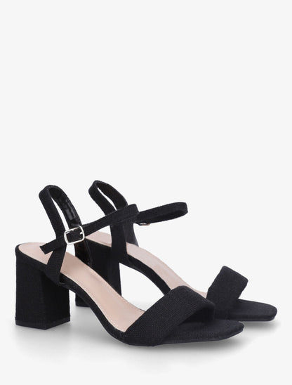 Sandales en tissu à talon carré - Noir - 4