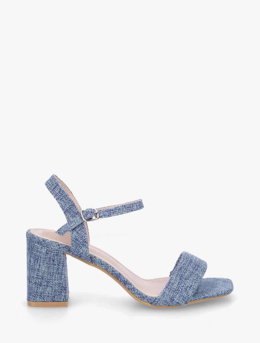Sandales en tissu à talon carré - Bleu - 5