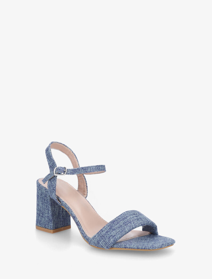 Sandales en tissu à talon carré - Bleu - 2