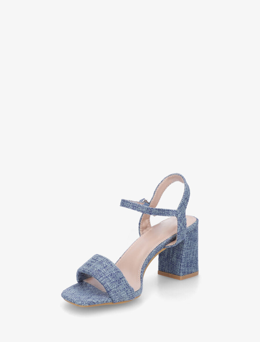 Sandales en tissu à talon carré - Bleu - 3