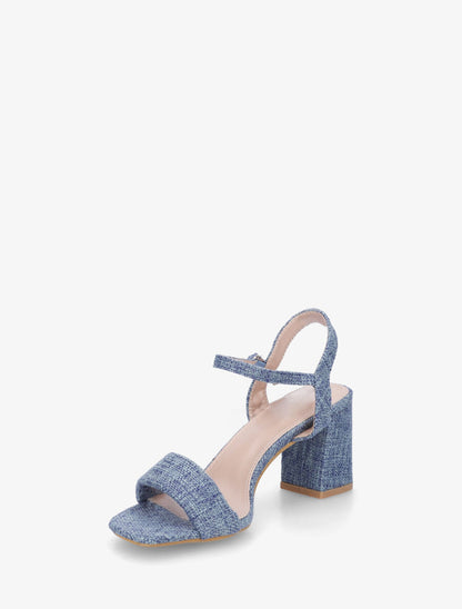 Sandales en tissu à talon carré - Bleu - 3