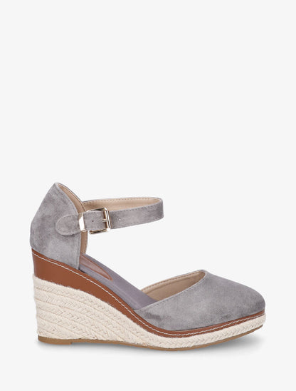 Sandales compensées en suédine - Gris foncé - 1