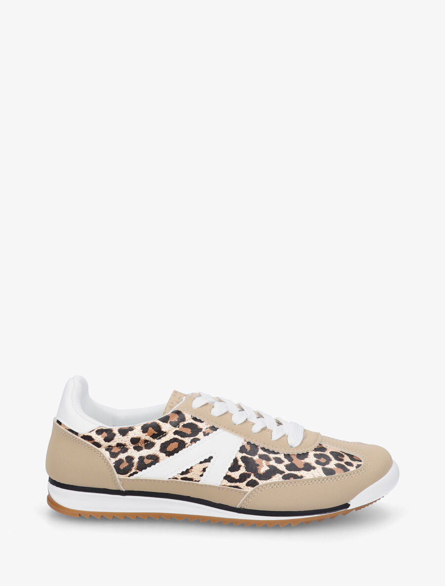 Sneakers en simili à languette texturée - Taupe - 1