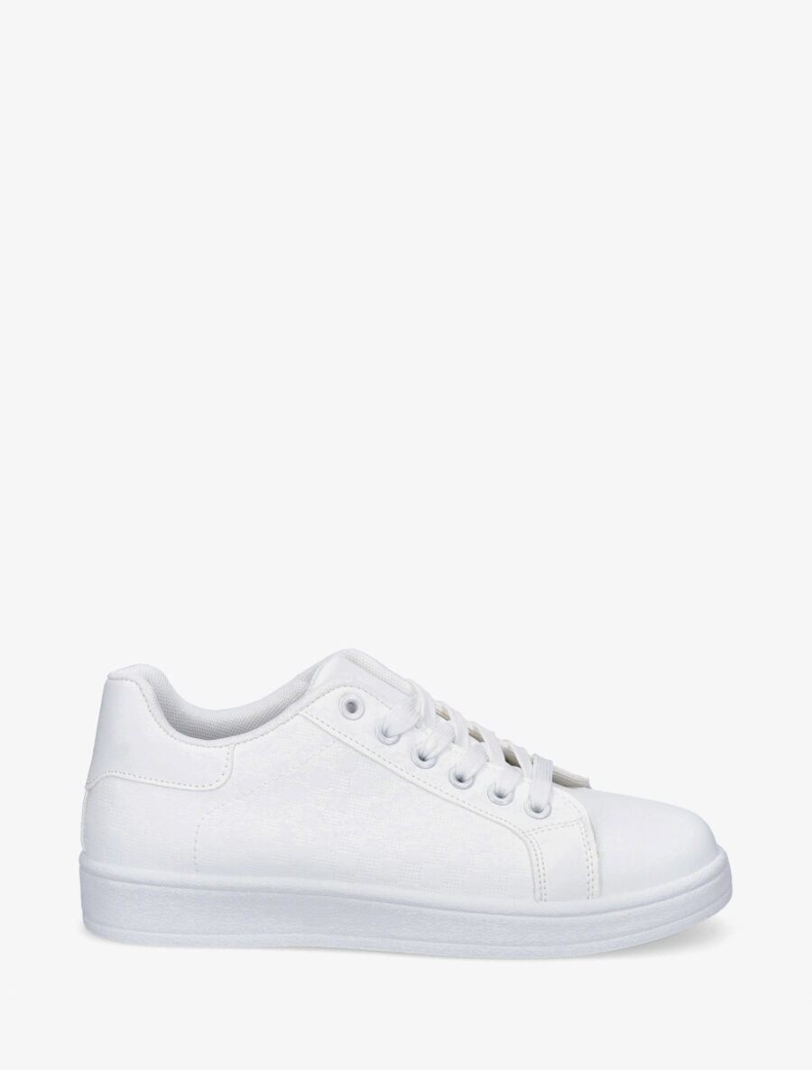 Sneakers plates à motif damier - Blanc - 1