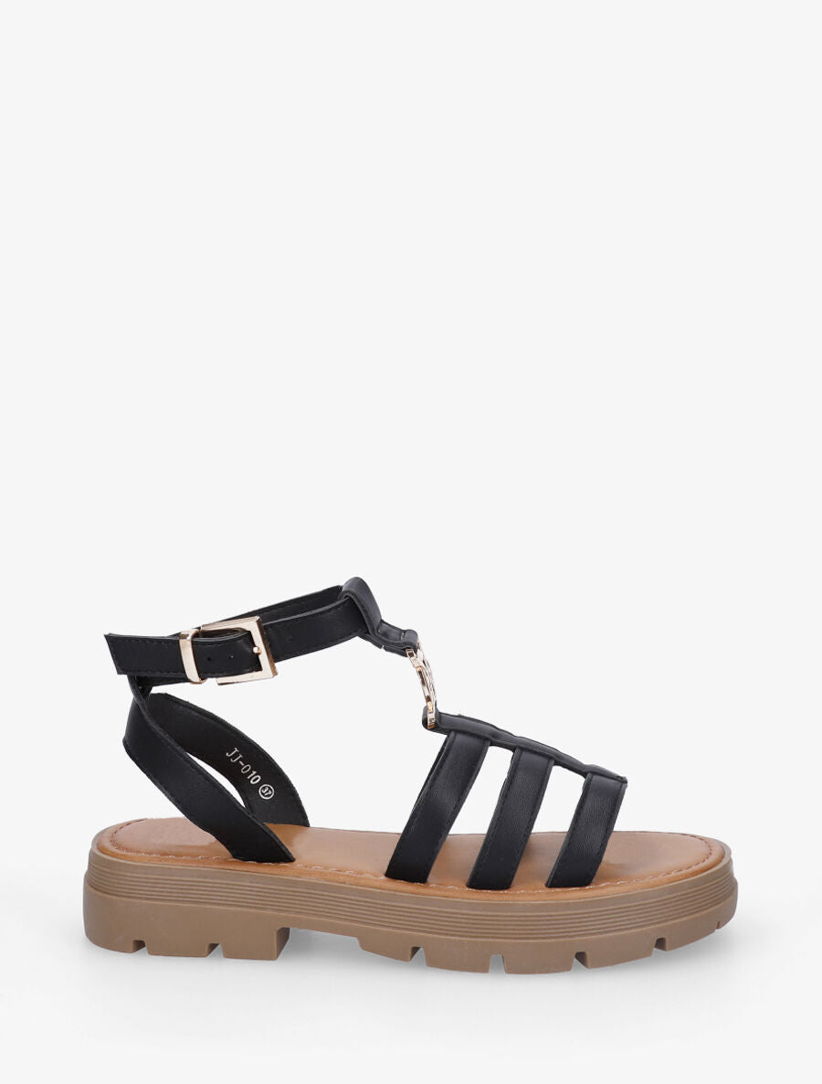 Nu-pieds style spartiates en simili - Noir - 1