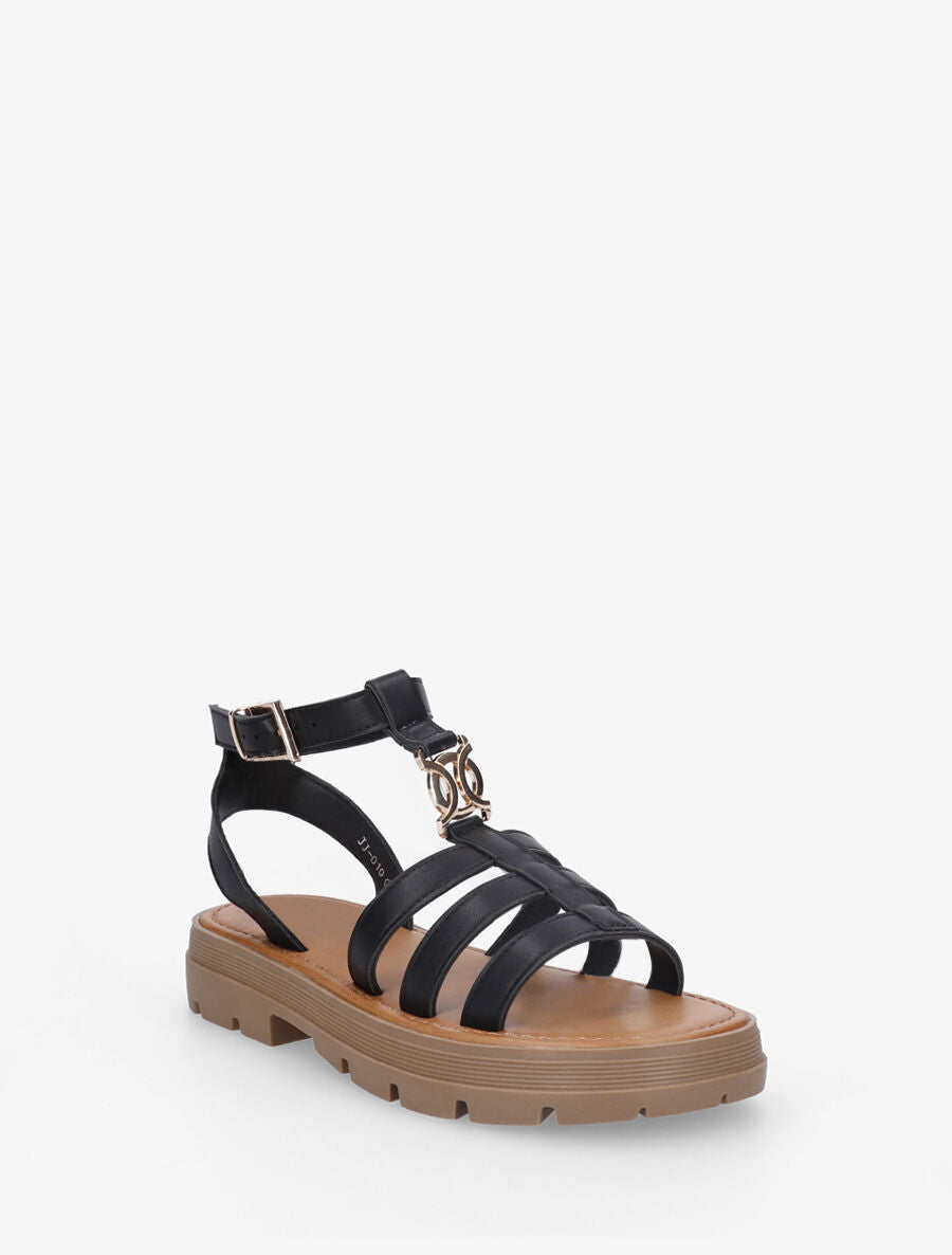 Nu-pieds style spartiates en simili - Noir - 2